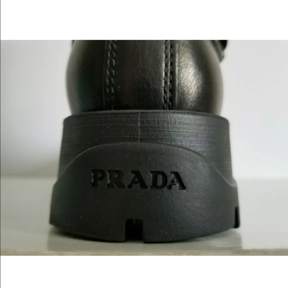 PRADA MILANO  BUCKLE LOGO MOTO BIKER BOOTS 38 7 - Picture 6 of 8